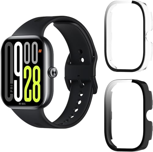 Yenwen Hülle kompatibel mit Xiaomi Redmi Watch 5 Schutzhülle, 2 Stück Hard Case mit Displayschutz für Panzerglas, Anti Kratz PC Schutzhülle, Ultra Slim HD Clear Cover -Transparent + Schwarz von Yenwen