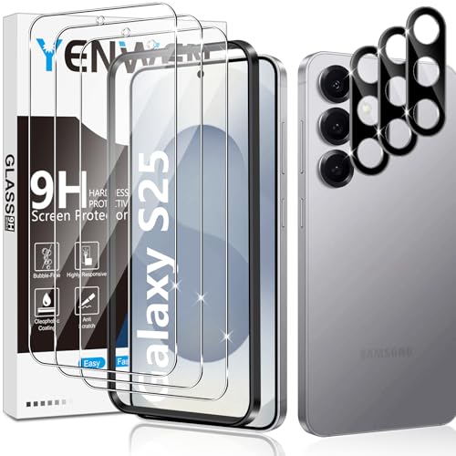 Yenwen Schutzfolie für Samsung Galaxy S25 5G für Panzerglas, 3 Stück Displayschutz mit 3 Stück Kameraschutz für Samsung S 25 5G, 9H Härte Schutzglas Anti-Kratzer Glas Handy Folie HD Klar von Yenwen