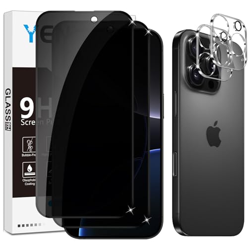 Yenwen Matt Sichtschutzfolie für iPhone 16 Pro Max für Panzerglas, 2 Stück Matte Sichtschutz und 2 Stück Kameraschutz, 9H Härte Privacy Schutzfolie Folie Anti Spy Blickschutzfolie von Yenwen