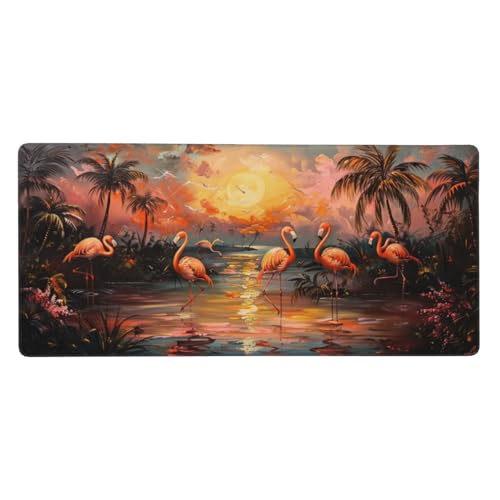 600 x 300 x 3mm XXL Mauspad Flamingo Landschaft Gaming Mauspad mit rutschfest Gummibasis, Verlängertes Schreibtischauflage Wasserdicht Großes Mauspad, PC Gaming Zubehör für Home Zimmer Deko, Gifts von Yeogcohe