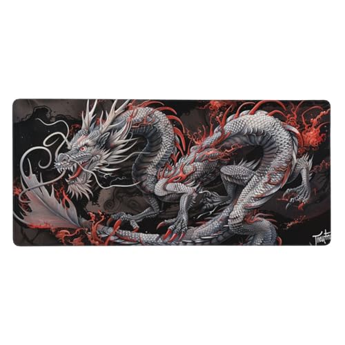 800 x 300 x 3mm XXL Mauspad Drachen Schwarz Gaming Mauspad mit rutschfest Gummibasis, Verlängertes Schreibtischauflage Wasserdicht Großes Mauspad, PC Gaming Zubehör für Home Zimmer Deko, Gifts von Yeogcohe