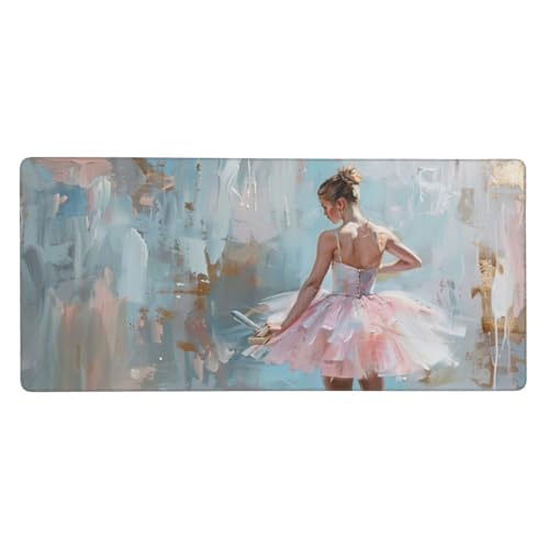 Ballett Mousepad XXL 900 x 400 x 3mm Groß Gaming Mauspad Mädchen Mouse Pad mit Genähten Kanten, Wasserdicht Rutschfeste Gummibasis Verbessert Präzision und Geschwindigkei, für Office PC Lapto von Yeogcohe