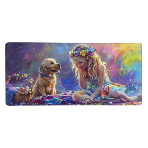 Blume Mousepad XXL 1500 x 800 x 3mm Groß Gaming Mauspad Hund Mouse Pad mit Genähten Kanten, Wasserdicht Rutschfeste Gummibasis Verbessert Präzision und Geschwindigkei, für PC Professionelle Gamer von Yeogcohe