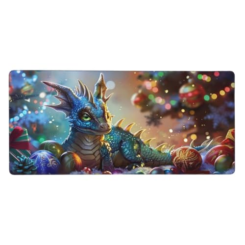 Drachen Mousepad XXL 600 x 300 x 3mm Groß Gaming Mauspad Weihnachten Mouse Pad mit Genähten Kanten, Wasserdicht Rutschfeste Gummibasis Verbessert Präzision und Geschwindigkei, für Office PC Lapto von Yeogcohe