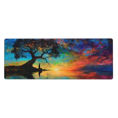 Gaming Mauspad Baum Motiv,Sonnenuntergang Mousepad XXL 1200 x 600 x 3mm, Wetterfest Anti-Rutsch Schreibtisch Mouse Pad Verbessert Präzision und Geschwindigkeit, Gaming Zubehör für Home Zimmer Deko von Yeogcohe