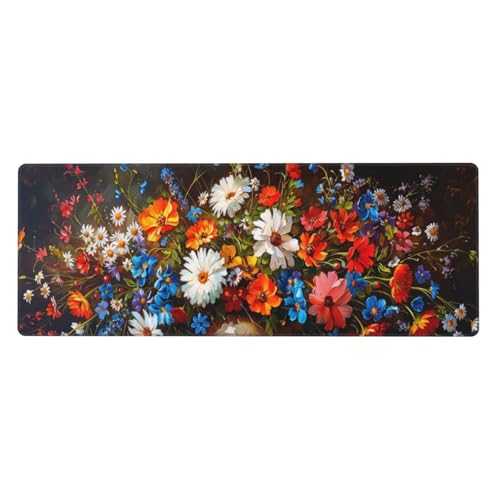 Gaming Mauspad Blumen Motiv,Jahrgang Mousepad XXL 800 x 400 x 3mm, Wetterfest Anti-Rutsch Schreibtisch Mouse Pad Verbessert Präzision und Geschwindigkeit, Gaming Zubehör für Zimmer Deko Geschenk von Yeogcohe