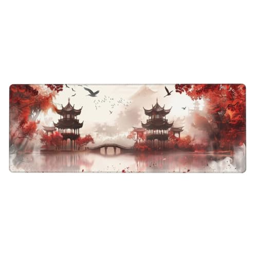 Gaming Mauspad Chinese Style Mauspad XXL 700 x 300 x 3mm XXL Mousepad Landschaft Mauspad Gaming Zubehör mit Anti Rutsch Basis Mouse Pad Wasserdicht und Langlebig für Maus und Tastatur, Home Decor von Yeogcohe