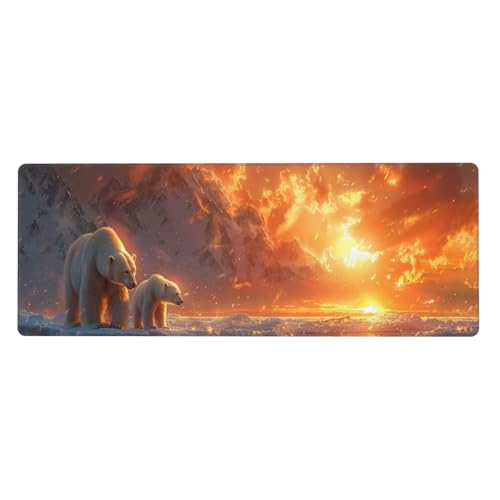 Gaming Mauspad Eisbär Motiv,Tier Mousepad XXL 800 x 400 x 3mm, Wetterfest Anti-Rutsch Weich Schreibtisch Mouse Pad Verbessert Präzision und Geschwindigkeit, Gaming Zubehör für Zimmer Deko Geschenk von Yeogcohe