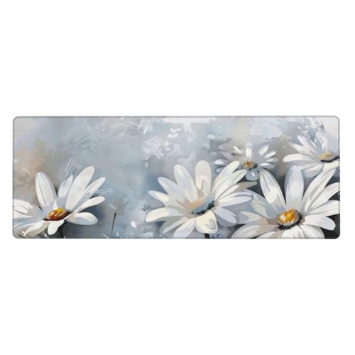 Gaming Mauspad Gänseblümchen Motiv,Blume Mousepad XXL 600 x 300 x 3mm, Wetterfest Anti-Rutsch Schreibtisch Mouse Pad Verbessert Präzision und Geschwindigkeit, Gaming Zubehör für Home Zimmer Deko von Yeogcohe