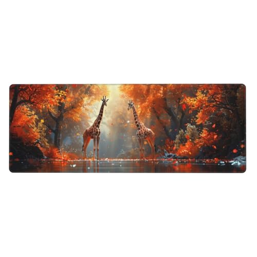 Gaming Mauspad Giraffe Autumn Motiv,Giraffe Mousepad XXL 600 x 300 x 3mm, Wetterfest Anti-Rutsch Schreibtisch Mouse Pad Verbessert Präzision und Geschwindigkeit, Gaming Zubehör für Home Zimmer Deko von Yeogcohe