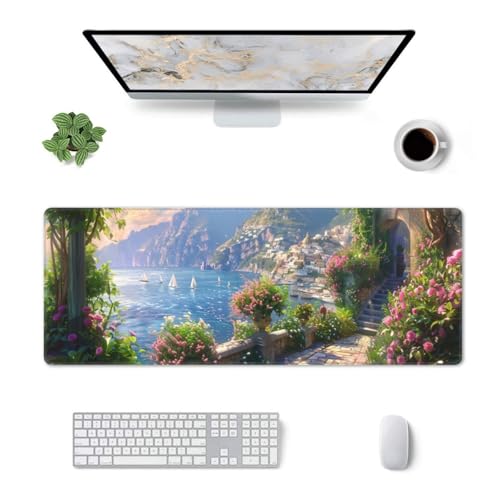 Gaming Mauspad Landschaft Motiv,Meer Mousepad XXL 800 x 400 x 3mm, Wetterfest Anti-Rutsch Schreibtisch Mouse Pad Verbessert Präzision und Geschwindigkeit, Gaming Zubehör für Zimmer Deko Geschenk von Yeogcohe