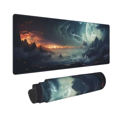 Gaming Mauspad Landschaft Motiv,Mond Mousepad XXL 1200 x 600 x 3mm, Wetterfest Anti-Rutsch Schreibtisch Mouse Pad Verbessert Präzision und Geschwindigkeit, Gaming Zubehör für Home Zimmer Deko von Yeogcohe