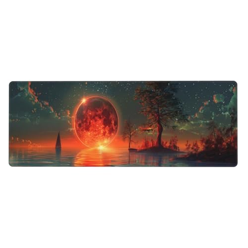 Gaming Mauspad Moon Motiv,Sonnenuntergang Mousepad XXL 1200 x 600 x 3mm, Wetterfest Anti-Rutsch Schreibtisch Mouse Pad Verbessert Präzision und Geschwindigkeit, Gaming Zubehör für Home Zimmer Deko von Yeogcohe