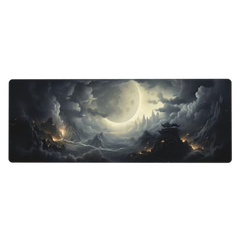 Gaming Mauspad Moon Motiv,Wolken Mousepad XXL 800 x 400 x 3mm, Wetterfest Anti-Rutsch Weich Schreibtisch Mouse Pad Verbessert Präzision und Geschwindigkeit, Gaming Zubehör für Zimmer Deko Geschenk von Yeogcohe