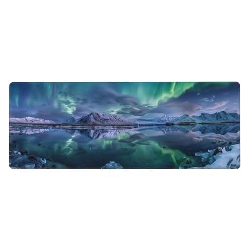 Gaming Mauspad Nordlicht Motiv,Schnee Mousepad XXL 1200 x 600 x 3mm, Wetterfest Anti-Rutsch Schreibtisch Mouse Pad Verbessert Präzision und Geschwindigkeit, Gaming Zubehör für Home Zimmer Deko von Yeogcohe