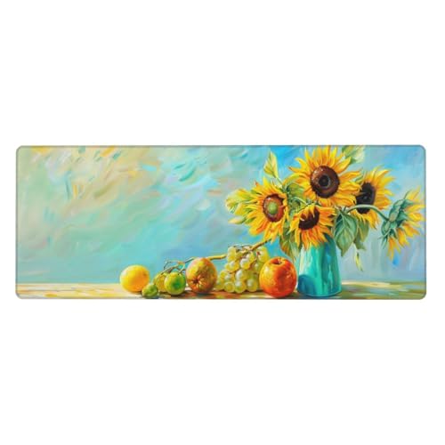 Gaming Mauspad Obst Motiv,Sonnenblume Mousepad XXL 1200 x 600 x 3mm, Wetterfest Anti-Rutsch Schreibtisch Mouse Pad Verbessert Präzision und Geschwindigkeit, Gaming Zubehör für Home Zimmer Deko von Yeogcohe