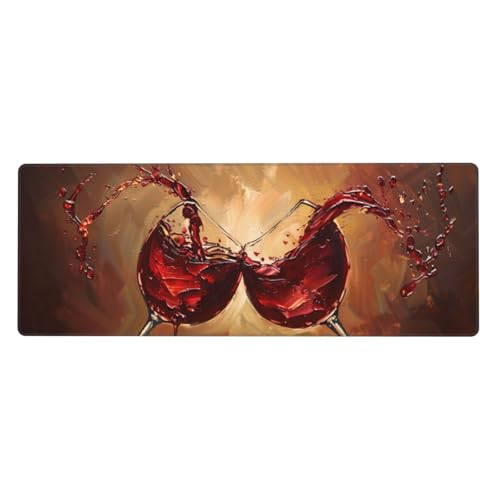 Gaming Mauspad Rotwein Motiv,Jahrgang Mousepad XXL 1200 x 600 x 3mm, Wetterfest Anti-Rutsch Schreibtisch Mouse Pad Verbessert Präzision und Geschwindigkeit, Gaming Zubehör für Home Zimmer Deko von Yeogcohe