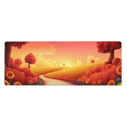 Gaming Mauspad Sonnenblumen-Cartoon Motiv,Karikatur Mousepad XXL 800 x 400 x 3mm,Wetterfest Anti-Rutsch Schreibtisch Mouse Pad Verbessert Präzision und Geschwindigkeit,Gaming Zubehör für Zimmer Deko von Yeogcohe