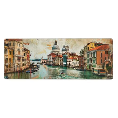 Gaming Mauspad Venedig Motiv,Landschaft Mousepad XXL 1200 x 600 x 3mm, Wetterfest Anti-Rutsch Schreibtisch Mouse Pad Verbessert Präzision und Geschwindigkeit, Gaming Zubehör für Home Zimmer Deko von Yeogcohe