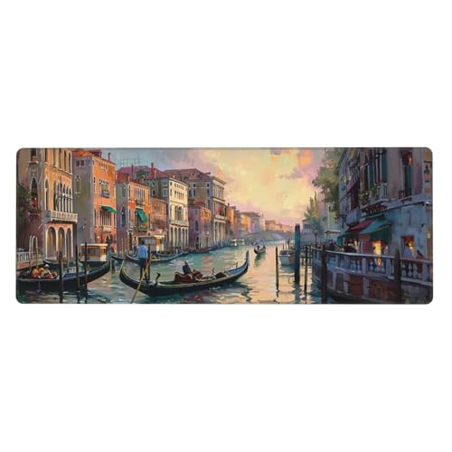 Gaming Mauspad Venedig Motiv,Stadt Mousepad XXL 800 x 400 x 3mm, Wetterfest Anti-Rutsch Schreibtisch Mouse Pad Verbessert Präzision und Geschwindigkeit, Gaming Zubehör für Zimmer Deko Geschenk von Yeogcohe