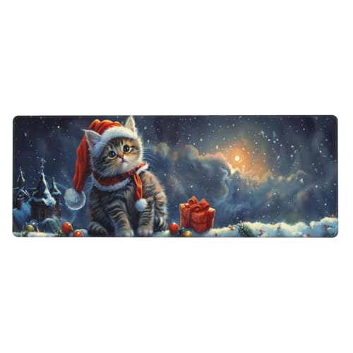 Gaming Mauspad Weihnachtskatze Motiv,Katze Mousepad XXL 1200 x 600 x 3mm, Wetterfest Anti-Rutsch Schreibtisch Mouse Pad Verbessert Präzision und Geschwindigkeit, Gaming Zubehör für Home Zimmer Deko von Yeogcohe