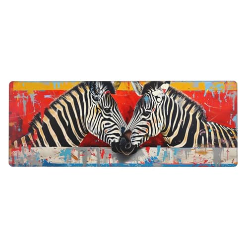 Gaming Mauspad Zebra Motiv,Pferd Mousepad XXL 600 x 300 x 3mm, Wetterfest Anti-Rutsch Weich Schreibtisch Mouse Pad Verbessert Präzision und Geschwindigkeit, Gaming Zubehör für Zimmer Deko Geschenk von Yeogcohe