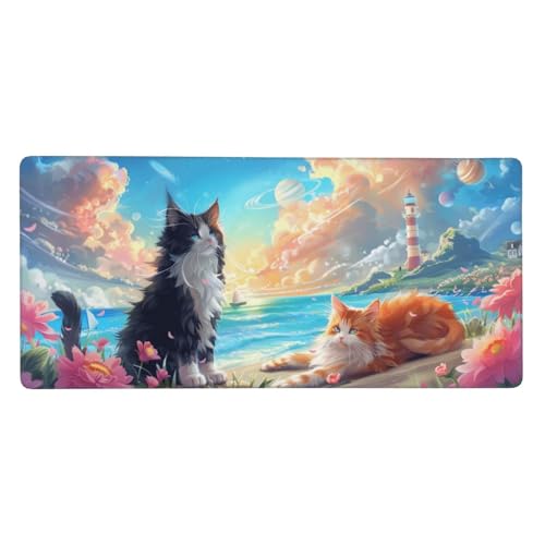 Leuchtturm Mousepad XXL 1200 x 600 x 3mm Groß Gaming Mauspad Katze Mouse Pad mit Genähten Kanten, Wasserdicht Rutschfeste Gummibasis Verbessert Präzision und Geschwindigkei, für Office PC Lapto von Yeogcohe