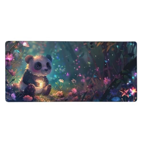 Panda Mousepad XXL 1000 x 500 x 3mm Groß Gaming Mauspad Blume Mouse Pad mit Genähten Kanten, Wasserdicht Rutschfeste Gummibasis Verbessert Präzision und Geschwindigkei, für PC Professionelle Gamer von Yeogcohe