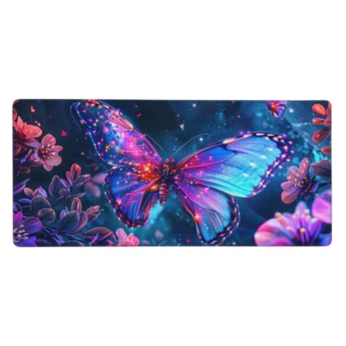 Schmetterling Mousepad XXL 1500 x 800 x 3mm Groß Gaming Mauspad Blume Mouse Pad mit Genähten Kanten, Wasserdicht Rutschfeste Gummibasis Verbessert Präzision und Geschwindigkei, für Office PC Lapto von Yeogcohe