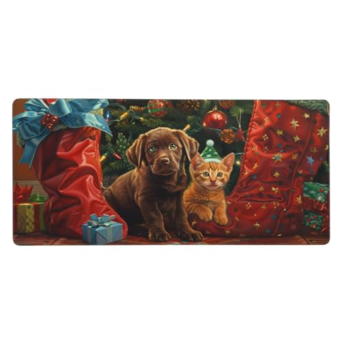 Weihnachten Mousepad XXL 1200 x 600 x 3mm Groß Gaming Mauspad Katzen und Hunde Mouse Pad mit Genähten Kanten,Wasserdicht Rutschfeste Gummibasis Verbessert Präzision und Geschwindigkei,Office PC Lapto von Yeogcohe