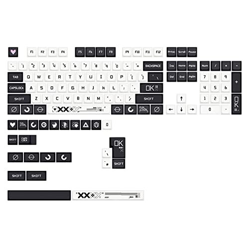 PBT-Tastenkappen, 128 Tasten, Druck-Stream, thermisch, DYE-SUB XDA, mechanische Tastatur, Tastenkappe für MX-Schalter, Persönlichkeit, Farbstoff-Sub-Tastenkappen, Schwarz von Yeselino