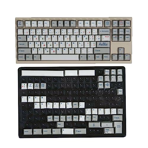 PBT-Tastenkappen, 142 Retro-Tastenkappen, griechisches Grau, Farbstoffsublimation, Rosa, Kirschprofil, für mechanische Tastatur, griechisch-graue Tastenkappen, dicke PBT-Farbstoffsublimation, von Yeselino