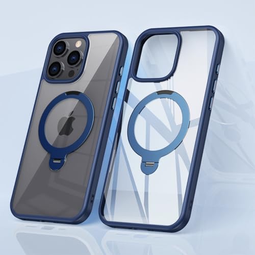 YhZXT 360° drehbarer magnetischer Ständer für iPhone 16 Pro Max, militärische Qualität, stoßdämpfende Schutzhülle mit Ständer, drehbar, natürliche Farbe (16 Promax, transparent blau) von YhZXT