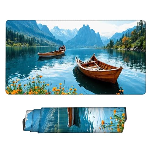 Blau Mauspad XXL 1200x600x3mm Schreibtischunterlage Boot Mauspad Gaming Großer Erweiterter Schreibtisch Wassxerdicht Gummibasis mit Vernähte Kanten Schutz Langlebig Mousepad für Frauen, Office H2-77 von Yhfunfo