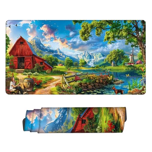 Grün Mauspad XXL 1200x600x3mm Schreibtischunterlage Windmühle Mauspad Gaming Großer Erweiterter Schreibtisch Wassxerdicht Gummibasis mit Vernähte Kanten Schutz Langlebig Mousepad für Office H2-407 von Yhfunfo