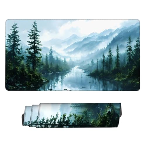 Grün Mauspad XXL 600x300x3mm Schreibtischunterlage Wald Mauspad Gaming Großer Erweiterter Schreibtisch Wassxerdicht Gummibasis mit Vernähte Kanten Schutz Langlebig Mousepad für Frauen, Office H2-572 von Yhfunfo