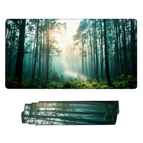 Grün Mauspad XXL 700x400x3mm Schreibtischunterlage Wald Mauspad Gaming Großer Erweiterter Schreibtisch Wassxerdicht Gummibasis mit Vernähte Kanten Schutz Langlebig Mousepad für Frauen, Office H2-257 von Yhfunfo