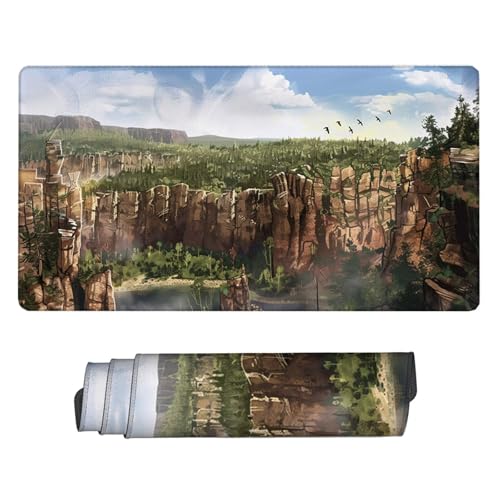 Grün Mauspad XXL 800x300x3mm Schreibtischunterlage Landschaft Mauspad Gaming Großer Erweiterter Schreibtisch Wassxerdicht Gummibasis mit Vernähte Kanten Schutz Langlebig Mousepad für Office H2-401 von Yhfunfo