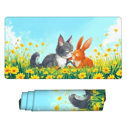 Kaninchen Mauspad XXL 1600x800x3mm inch Schreibtischunterlage Blume Mauspad Gaming Großer Erweiterter Schreibtisch Wassxerdicht Gummibasis mit Vernähte Kanten Schutz Langlebig Mousepad, Office H2-44 von Yhfunfo