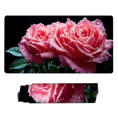 Large Schreibtischunterlage Rosa Mauspad XXL 1200x600x3mm mit Vernähte Kanten Mousepad Rose Desk Mat Wasserdicht Erweiterter Schreibtisch Schutz Langlebig Mauspads, Room Decor, Frauen Geschenke H2-294 von Yhfunfo