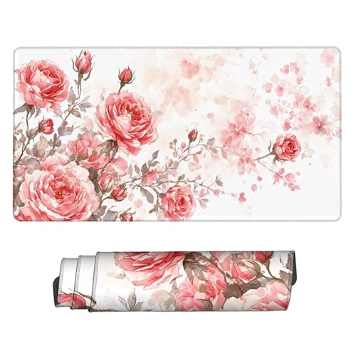 Large Schreibtischunterlage Rosa Mauspad XXL 1600x800x3mm mit Vernähte Kanten Mousepad Rose Desk Mat Wasserdicht Erweiterter Schreibtisch Schutz Langlebig Mauspads, Room Decor, Frauen Geschenke H2-213 von Yhfunfo