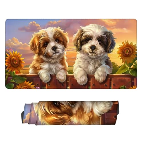 Large Schreibtischunterlage Sonnenblume Mauspad XXL 900x300x3mm mit Vernähte Kanten Mousepad Hund Desk Mat Wasserdicht Erweiterter Schreibtisch Schutz Langlebig Mauspads, Geschenke für Frauen H2-528 von Yhfunfo