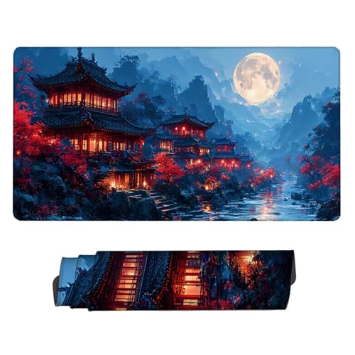 Schwarz Mauspad XXL 600x300x3mm Schreibtischunterlage Dorf Mauspad Gaming Großer Erweiterter Schreibtisch Wassxerdicht Gummibasis mit Vernähte Kanten Schutz Langlebig Mousepad für PC, Office H2-104 von Yhfunfo