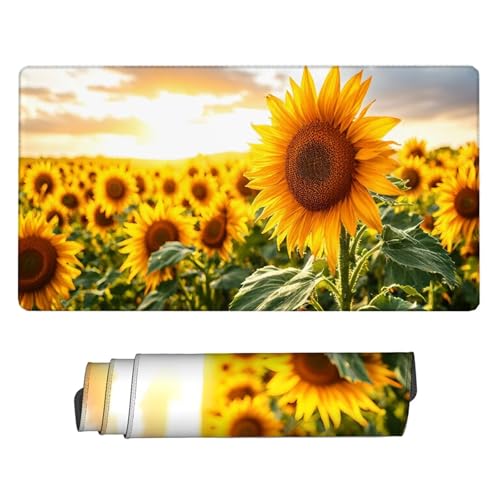 Sonnenblume Mauspad XXL 1600x800x3mm inch Schreibtischunterlage Sonnenuntergang Mauspad Gaming Großer Erweiterter Schreibtisch Wassxerdicht Gummibasis mit Vernähte Kanten Schutz Langlebig, PC H2-164 von Yhfunfo