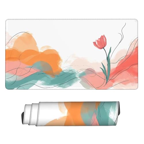 Weiß Mauspad XXL 900x300x3mm Schreibtischunterlage Blume Mauspad Gaming Großer Erweiterter Schreibtisch Wassxerdicht Gummibasis mit Vernähte Kanten Schutz Langlebig Mousepad für Frauen, Office H2-65 von Yhfunfo