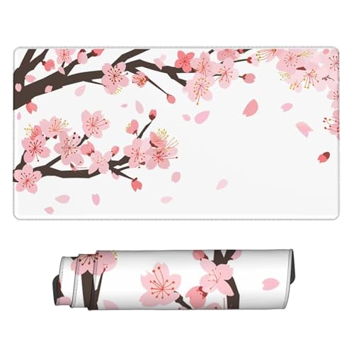 XXL Gaming Mauspad Kirschblüten Gamer Mousepad Rosa Wasserdicht Schreibtischunterlage Large Size Spezielle Oberfläche Verbessert Geschwindigkeit, rutschfeste Gummibasis, Office 1200x600x3mm H2-544 von Yhfunfo