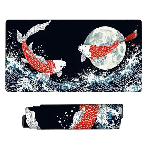 XXL Mauspad Schwarz Gamer Mousepad Fisch Schreibtischunterlage Wasserdicht Large Size Spezielle Oberfläche Verbessert Präzision und Geschwindigkeit, rutschfeste Gummibasis, Office 700x400x3mm H2-250 von Yhfunfo