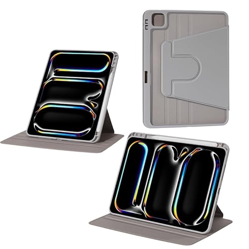 Yhsvie Drehbare Hülle für iPad Air 11 Zoll (M2) 2024 Schutzhülle mit Stifthalter, PU Leder Tasche mit Ständer 360 Grad Drehbare Case Transparente Rückseite,Auto Wachen/Schlafen-Grau von Yhsvie