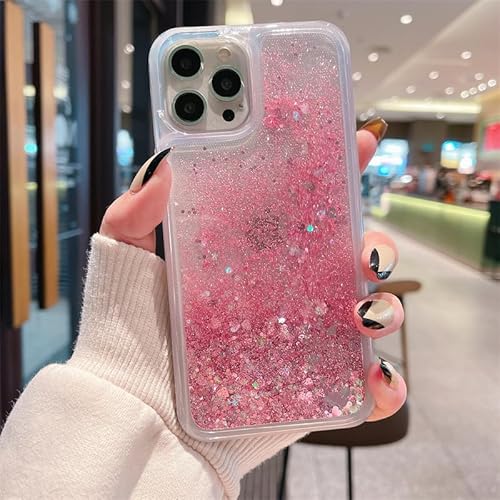 Yhsvie Glitzer Hülle iPhone 16 Slim Case Bling Transparent Silikon Handyhülle Mädchen Frauen Schuzhülle Flüssig Treibsand Weich TPU Stoßfest Bumper Case Cover für iPhone 16 Rosa von Yhsvie