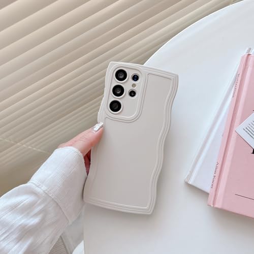 Yhsvie Handyhülle für Samsung Galaxy S21 Plus Silikonhülle Curly Wave Frame Hülle Samsung Galaxy S21 Plus Schutzhülle Stoßfest Wellen Rahmen TPU Bumper Case Cover für Frauen Mädchen-Weiß von Yhsvie